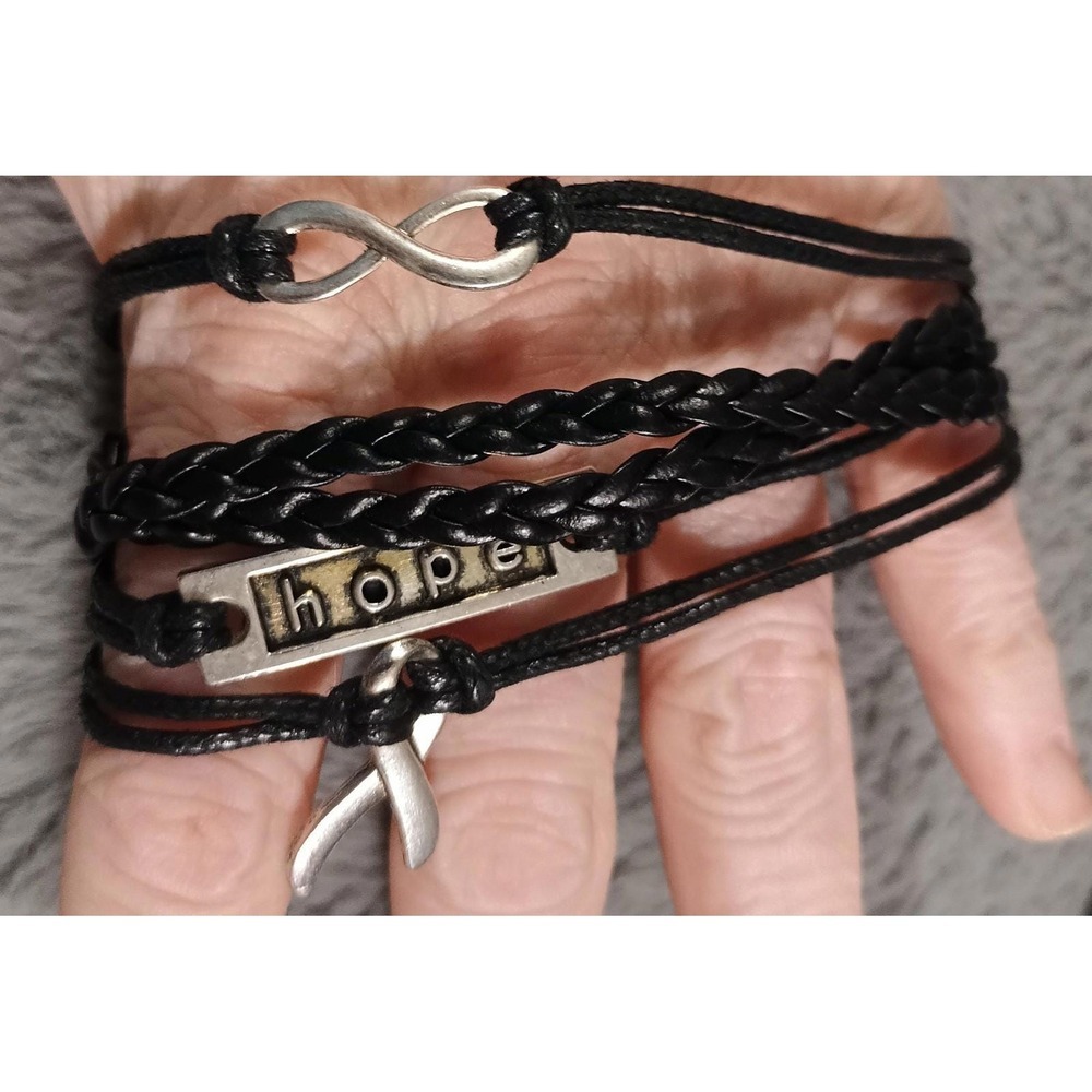 New Vintage Cancer Awareness Infinity Hope Ribbon Charms Braided Bracelet Black